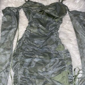 Oh Polly Elegant Green Ruched Dress